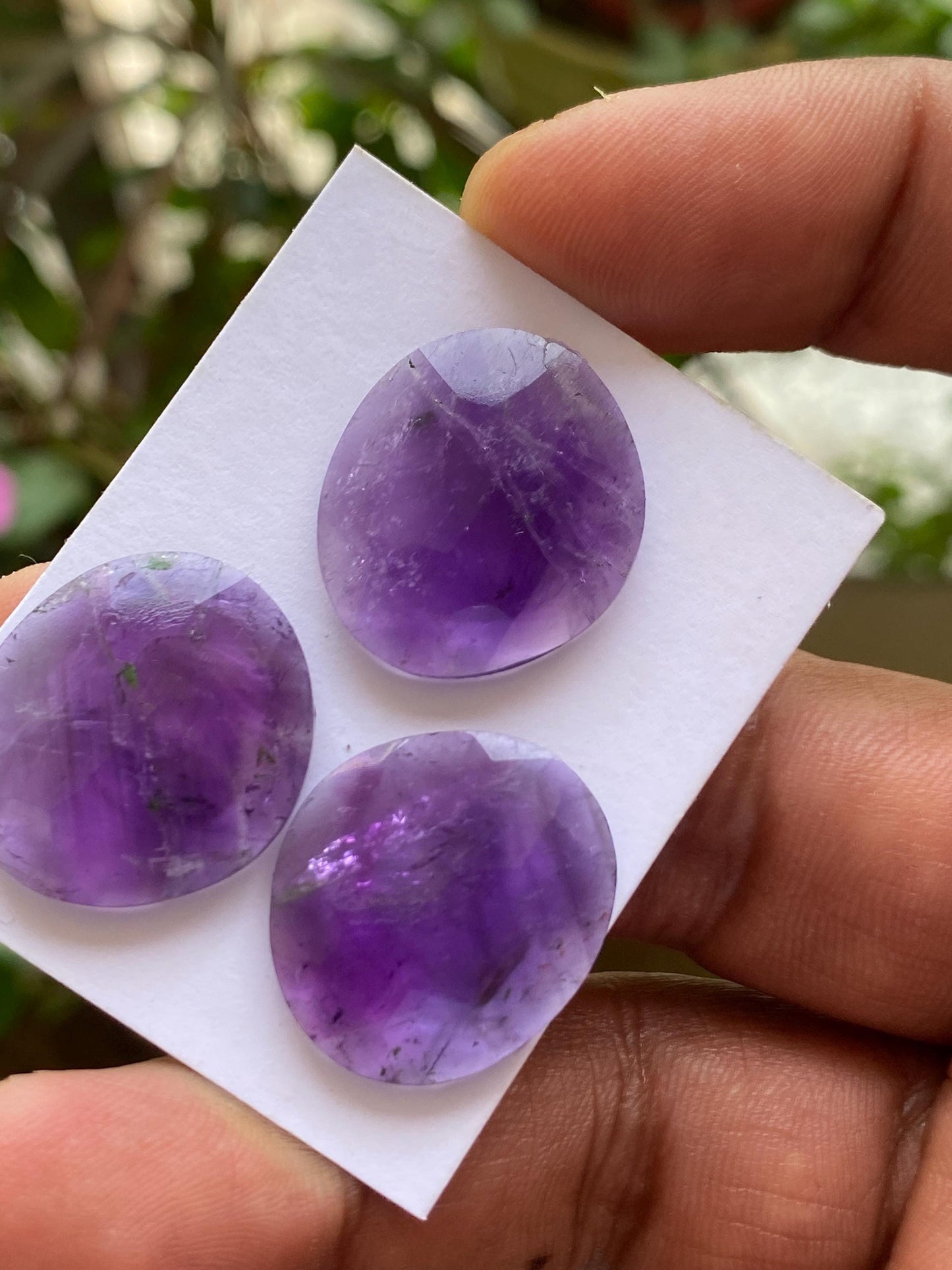 Amazing amethyst rosecut fancy pair flatback gems weight 44 carats pcs 3 size 22x20mm  pair rosecut amethyst matched pair