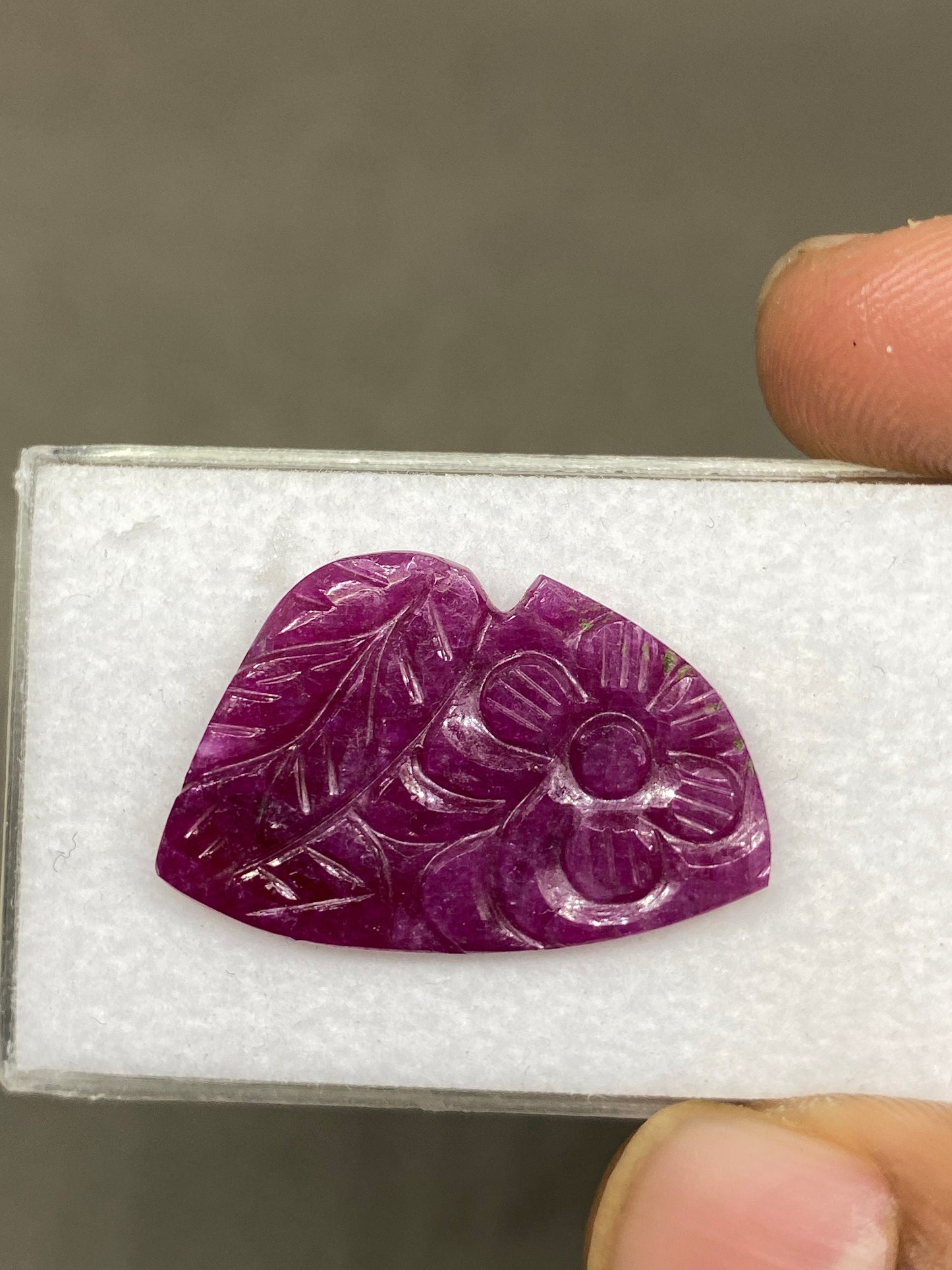 Mesmerising very rare natural ruby handmade flower carving weight 15 carats size 28x18mm ideal for a ring or pendant ruby carving