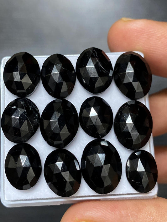 Gorgeous rare  Black tourmaline rosecut wholesale lot weight 56 carats pcs 12 size 11x8-13x10mm rosecut black tourmaline