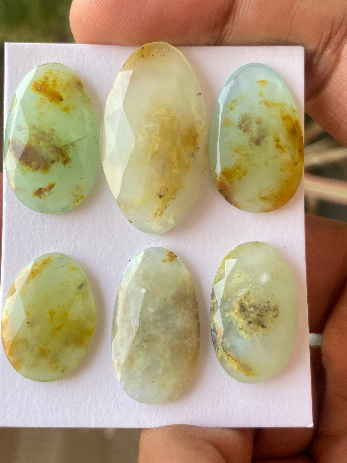 Stunning rare Peruvian yellow green opal ovalish rosecut  wt 67 cts pcs 6 size 21x15mm-33x19mm natural Peru yellow green opal rosecut