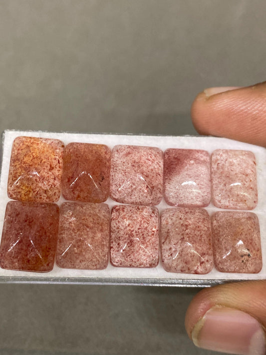 Aweome rare strawberry quartz sugar loaf cabochons  weight 45.5  cts pcs 10 size 12x10mm pink strawberry   sugar loaf cabcohon