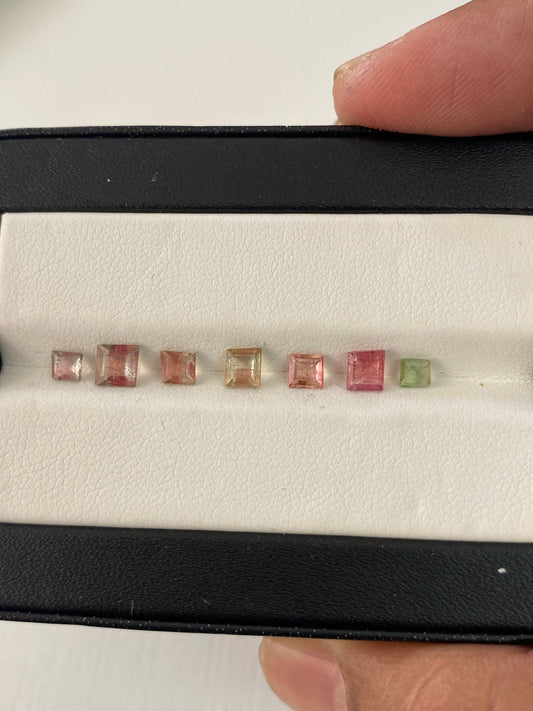 Rare Watermelon Tourmaline cutstones pcs 7 wt 2 carats small size 3.2mm-4.5mm tourmaline cuts princess squares cutstones bi color tourmaline