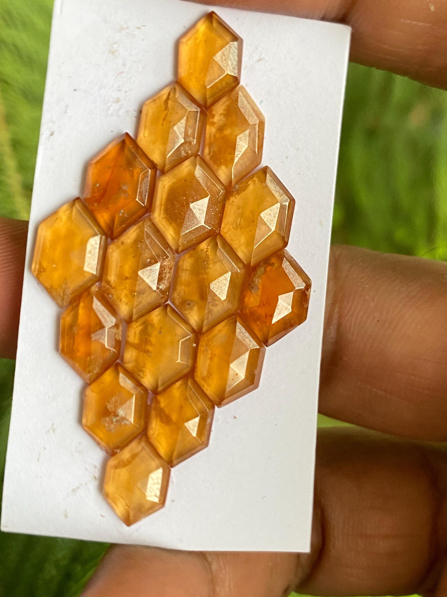 Lovely medium hessonite orange garnet hexagon step cuts wt 26 carats  pcs 16 size 7.9x4.5mm-10.8x6mm Hessonite garnet stepcut hexagons