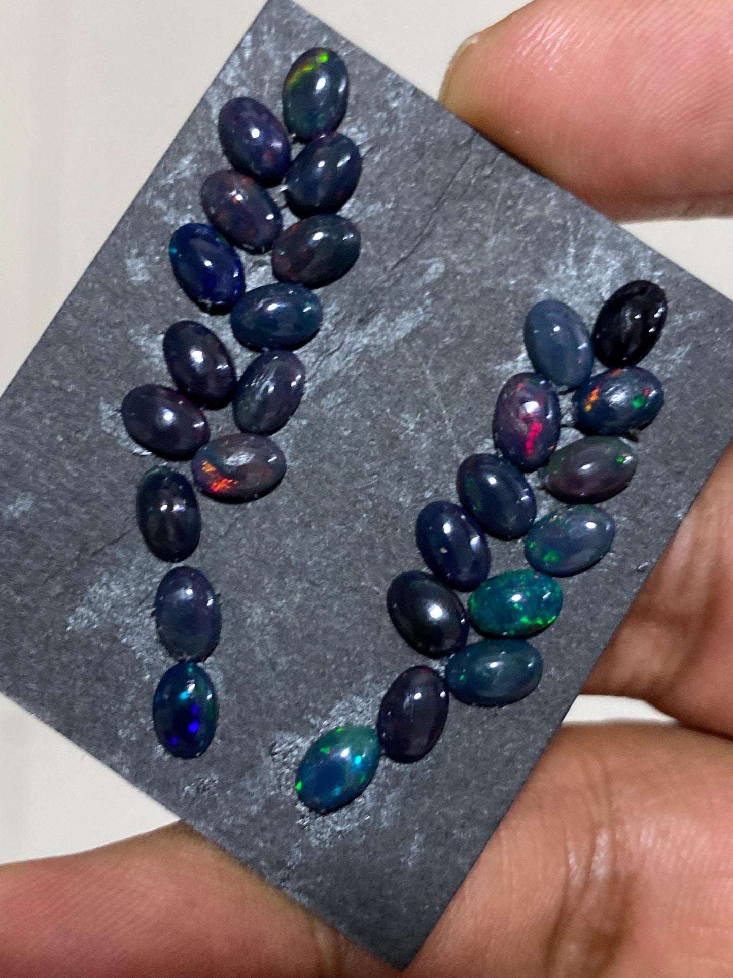 Mesmerising Black opal (smoked) earring supply Fire opal cabochons lot size 6x4mm wt 7 cts size 6x4mm pcs 27  fire black opals cabochons