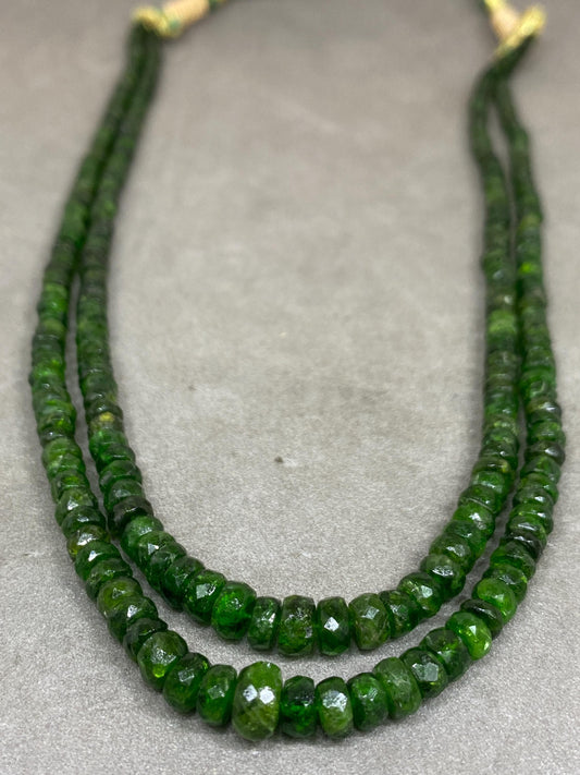 Nice rare chrome diopside faceted beads rare necklace weight 197 cts size 4mm-8x7mm length 16 inches and 17 inches