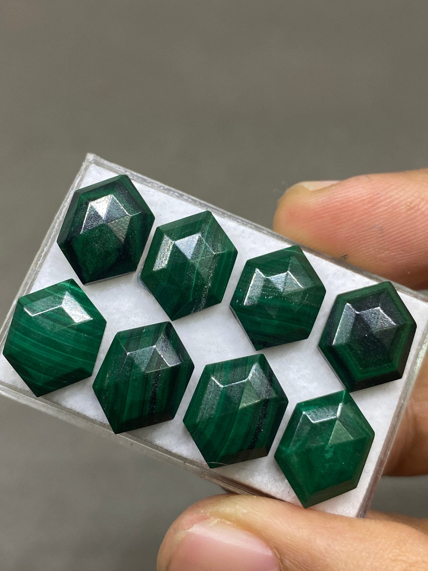 Malachite hexagon stepcut wholesale lot weight 50 carats pcs 8 size 14x10mm flatback gems malachite hexagon