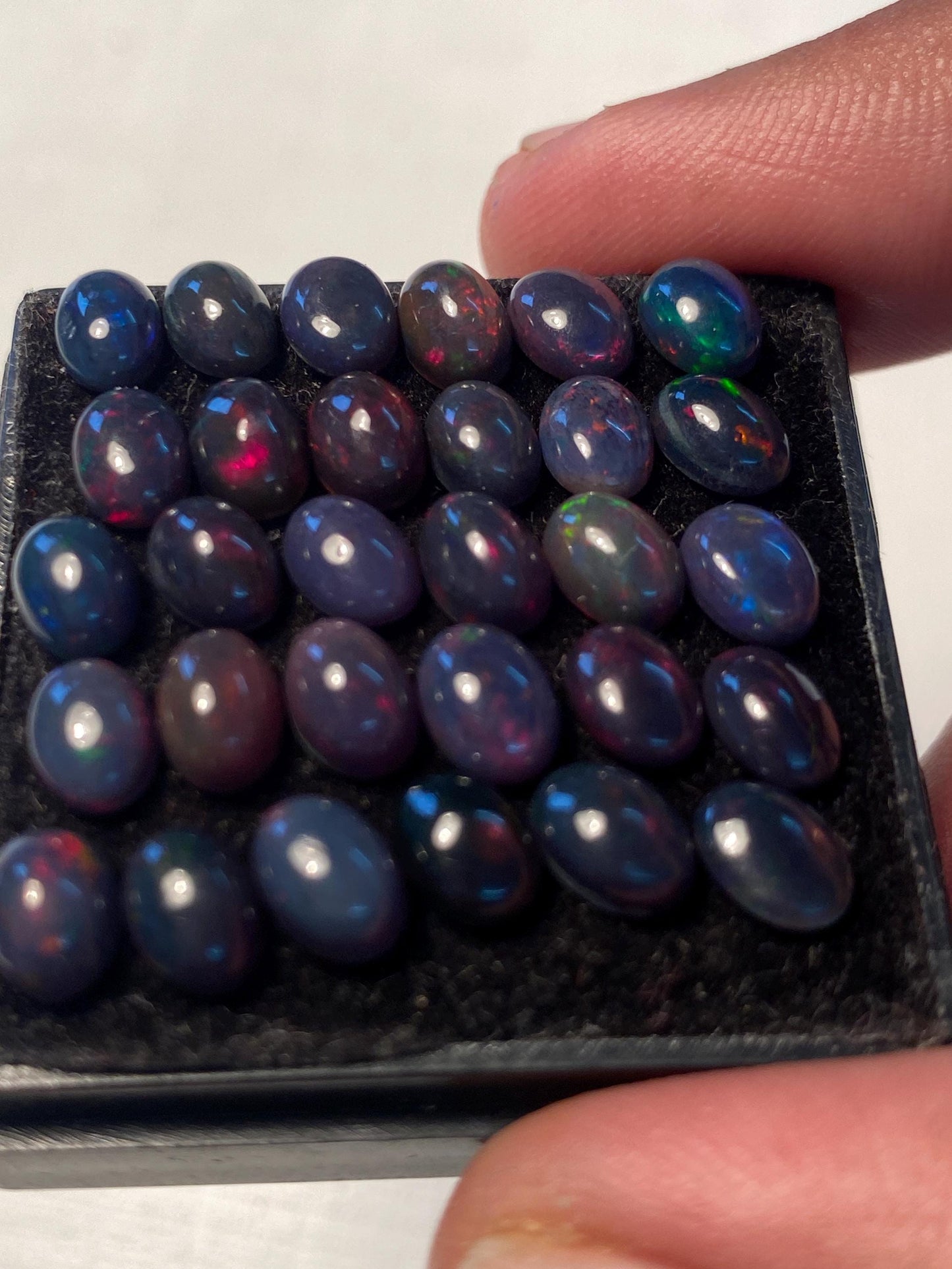 Gorgeous Black opal (smoked) Natural Fire opal cabochons lot size wt 18.55 cts size 7x5mm pcs 30 opal cabochon fire black opals cabochons