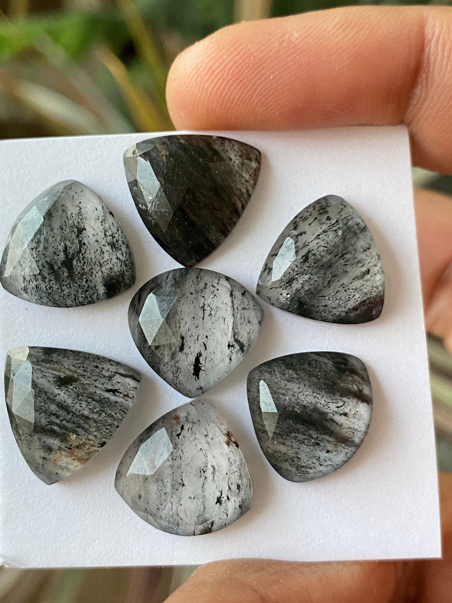 Stunning  Black spots quartz African mines rosecut trillion shape gems zebra quartz size 15mm Pcs 7 wt 51 cts quartz rosecut gems