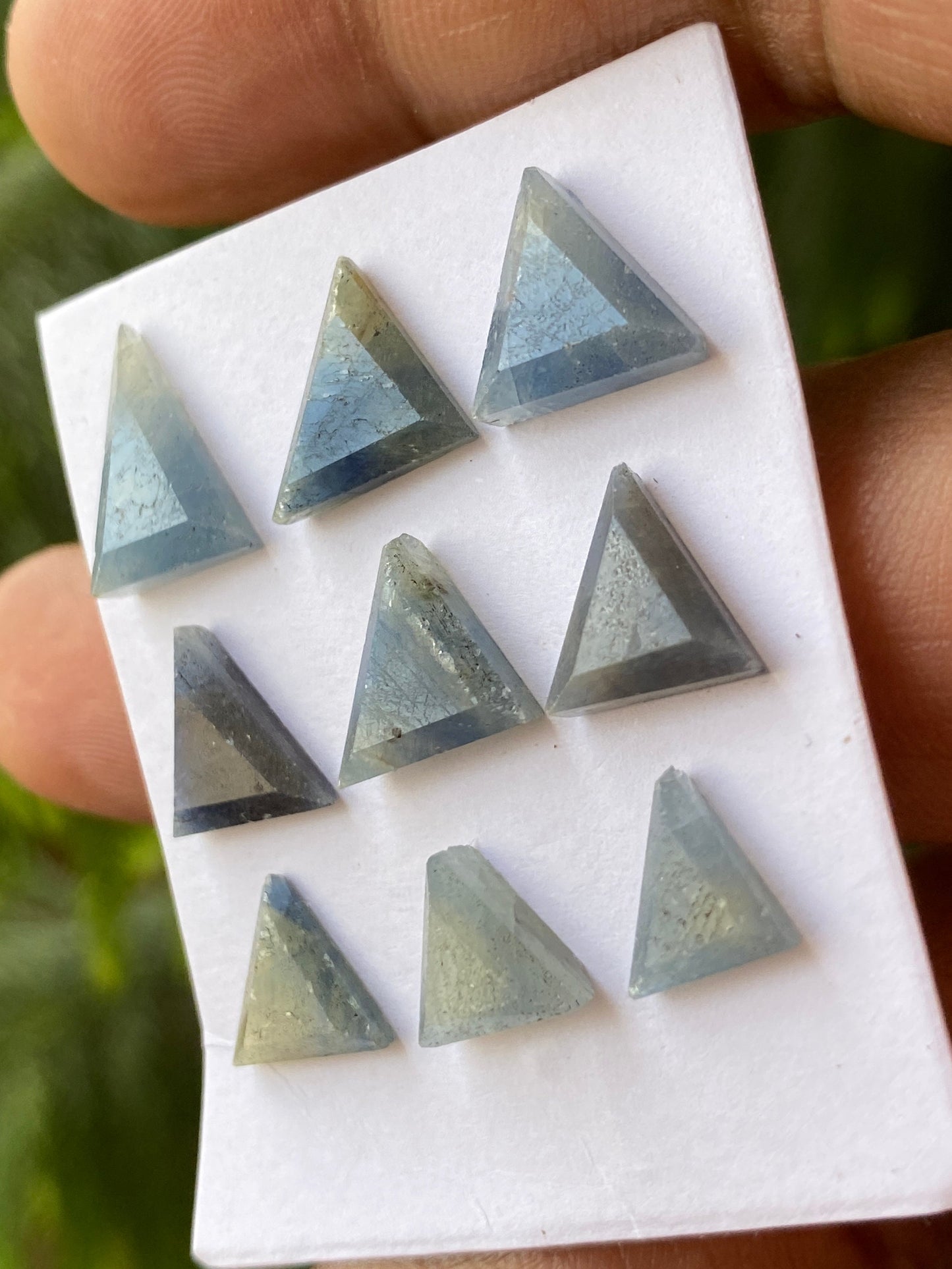 Natural rare  blue sapphire  Triangles geometric design stepcut flats weight 26 carats pcs 9 size 9.8x7.2mm-13x10mm blue sapphire triangles