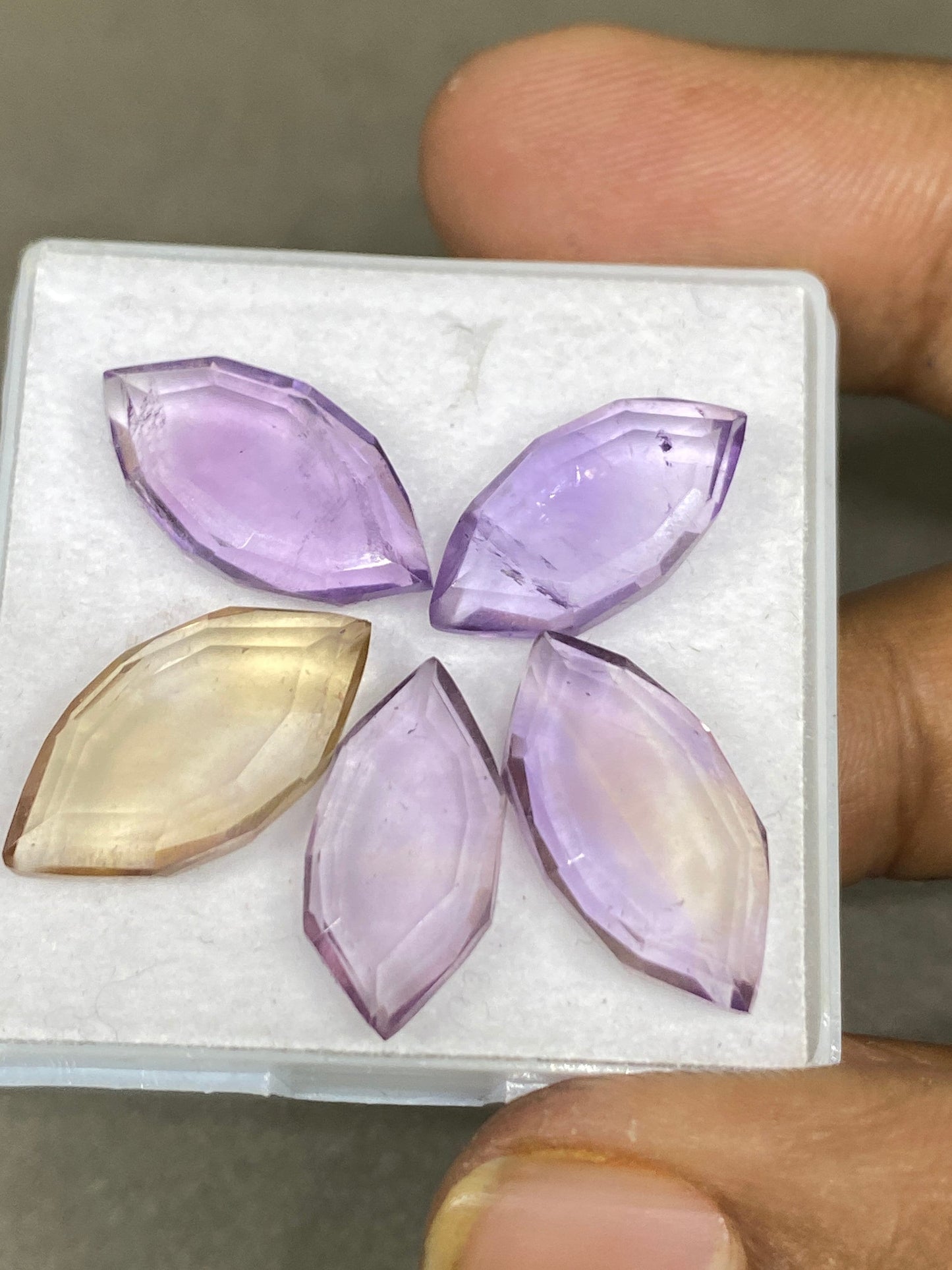 Stunning ametrine marquise geometric  mirror cut big size aaa quality wt 30 cts pcs 5 size 16x9-19x10mm Amethyst citrine mirror cut hexagon