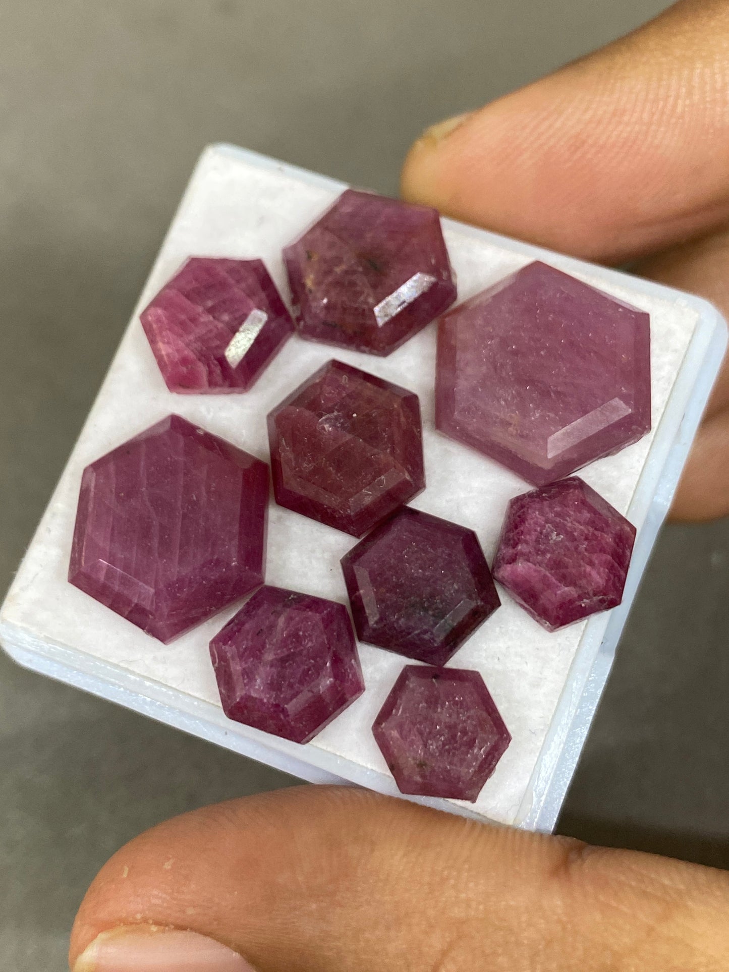 Attractive Rare mozambique mines ruby hexagon step cuts weight  54 cts  pcs 9 size  8mm-14mm ruby hexagon flatbacks