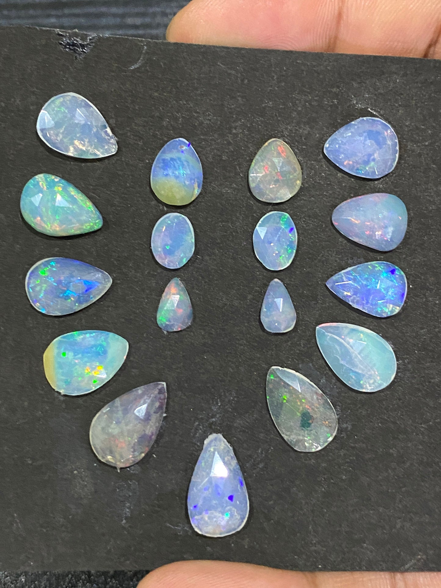 Stunning green multi fire  Ethiopian opal rosecut Welo opal rosecut pear opal aaa quality wt 20 pcs 17 size 8x5.5mm-15x9mm rosecut fire opal