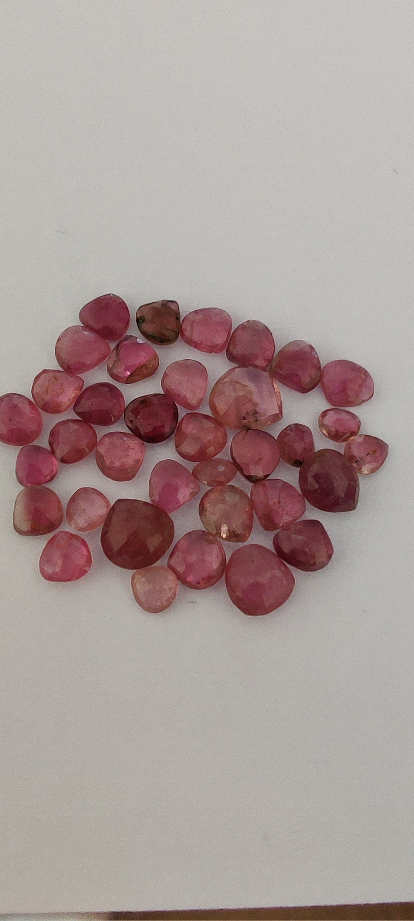 Pink tourmaline very small size faceted heart briolettes undrilled pcs 36 wt 15.50 carats size 4x3.8-6mm pink tourmaline heart briolettes