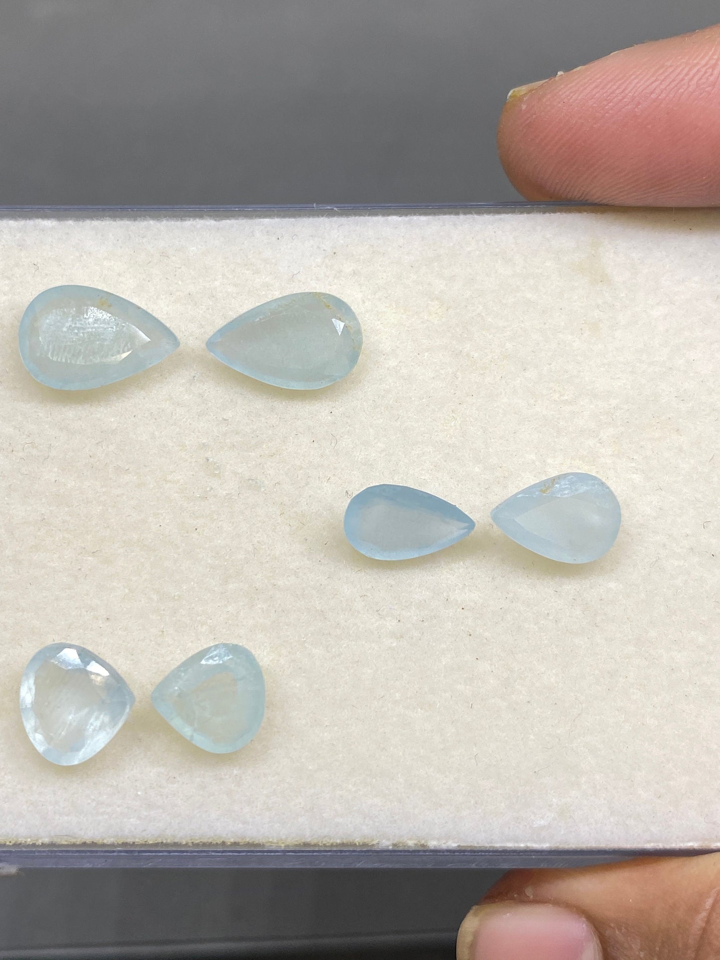 Rare Aquamarine cutstone unmatched pair fine quality pcs 6 wt 12 carats size 9mm-13x9mm eye catching designs fine cutting size wt