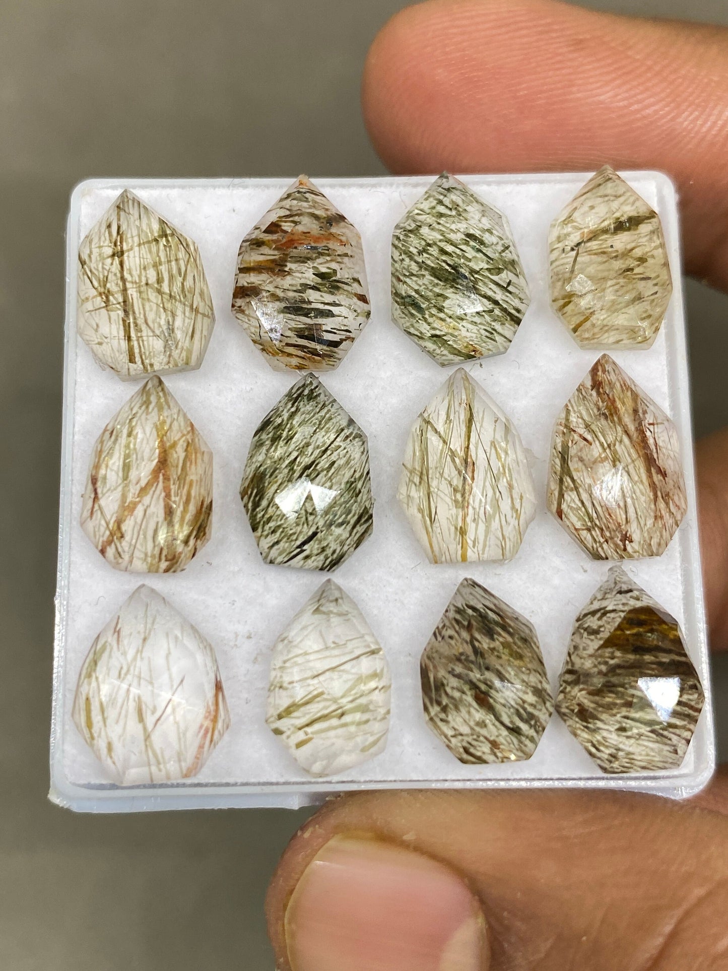 Stellar Rare Copper brown green rutile  geometric pears step cut green rutile wt 35 cts pcs 12 size 11x7.9mm-13x9mm needles rutile rosecut