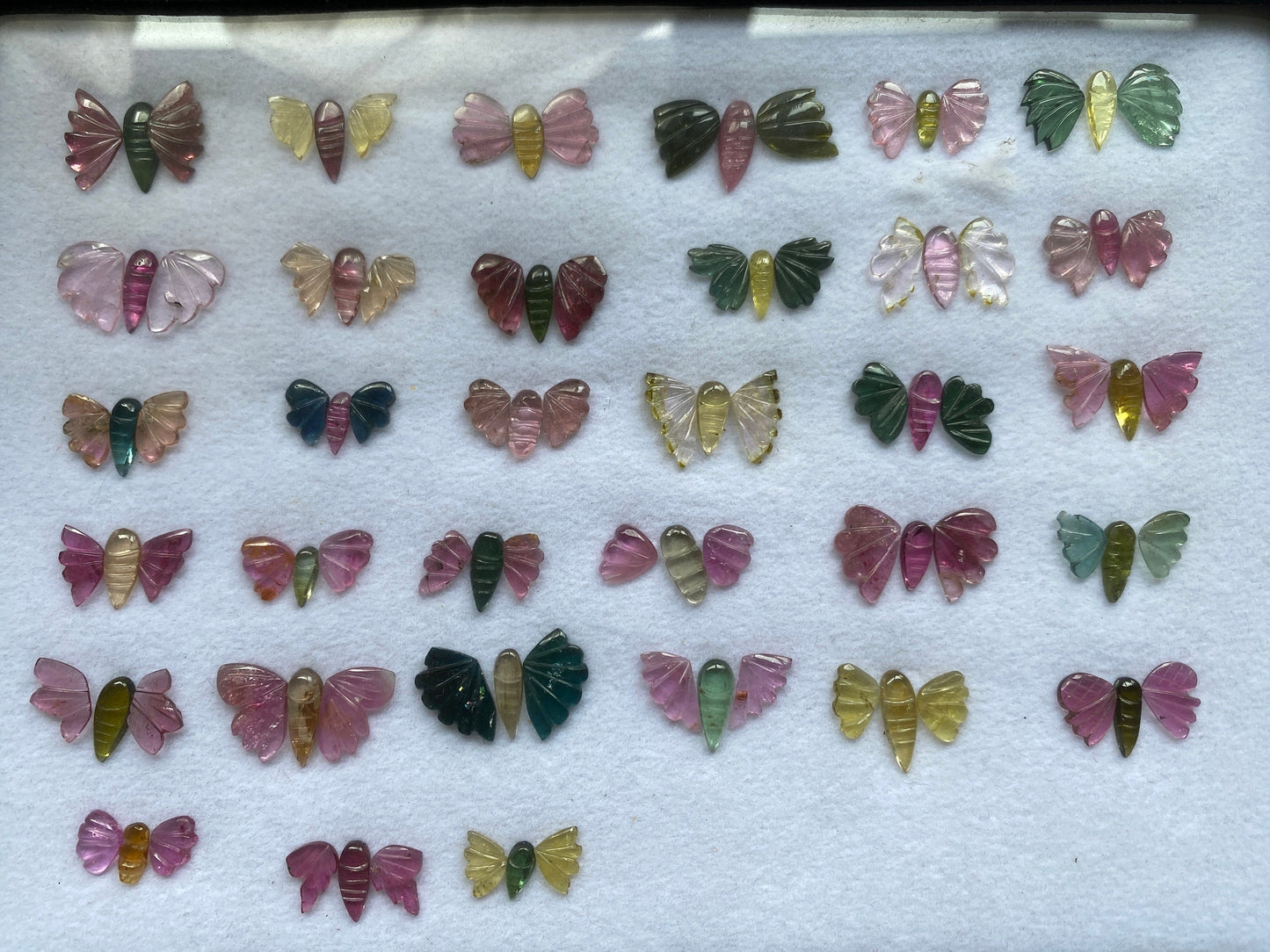 Rare Watermelon tourmaline butterfly hand carved set pcs 99 wt 77.5 cts small  size watermelon tourmaline butterfly carving