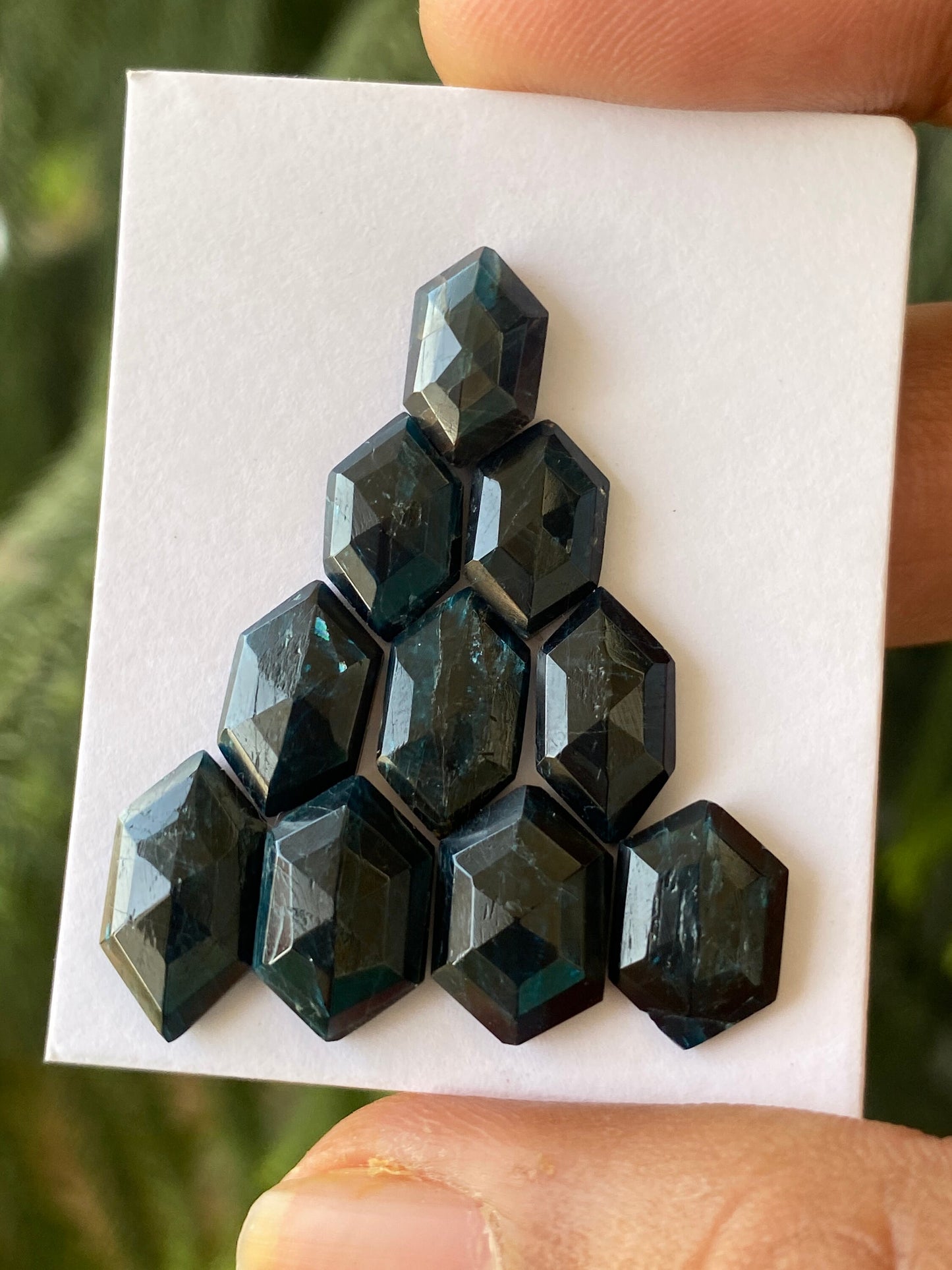 Dazzling rare teal kyanite hexagon stepcut flatback amazing quality lovely color weight 33 carats pieces 10 size 11.9x7-14x8mm teal kyanite