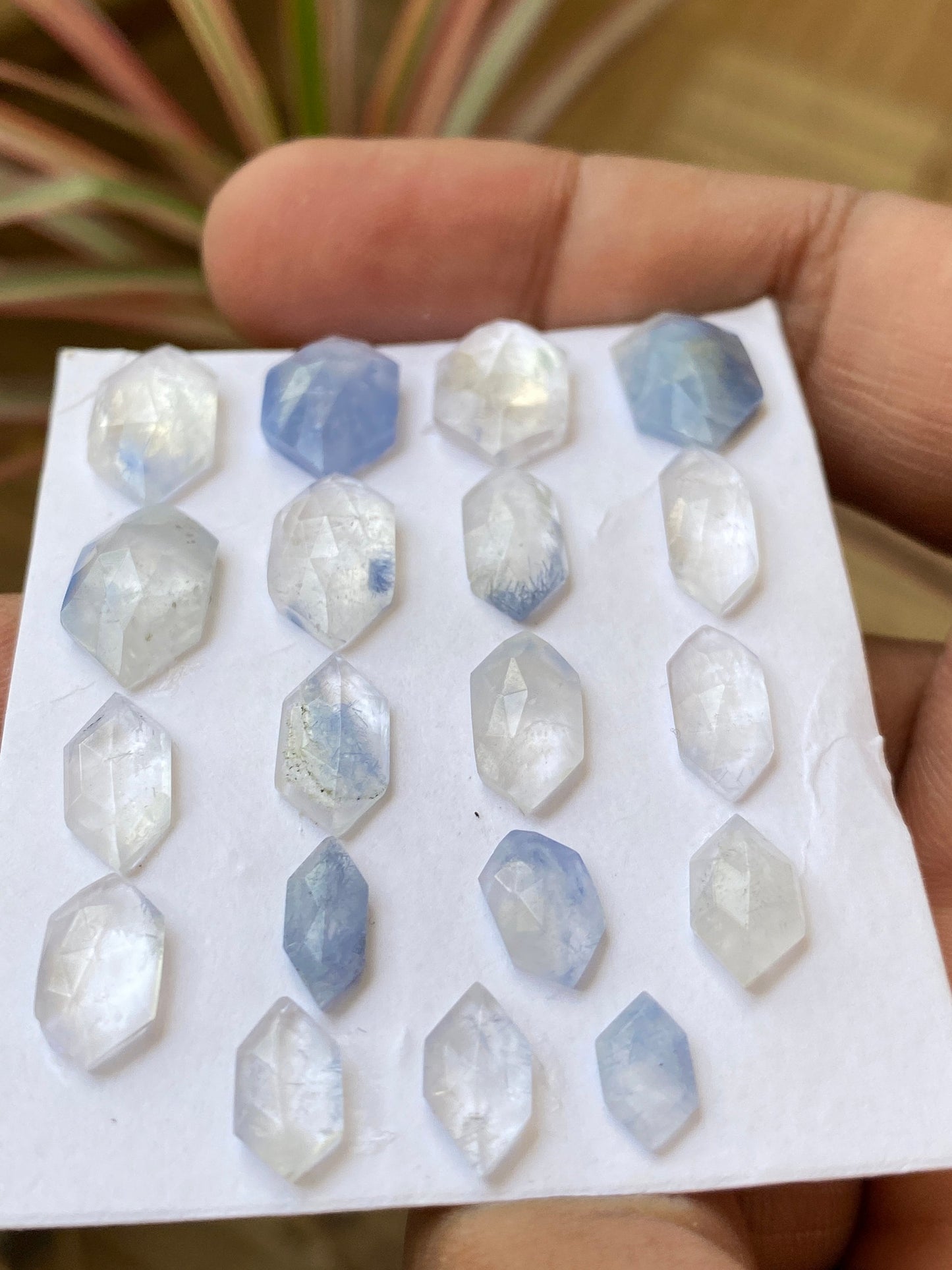 Dazzling rare Dumortierite in quartz hexagon stepcut Brazilian mines dumortierite cabochons pcs 19 Wt 42 carats 8x5-16.5x8.5mm dumortierite