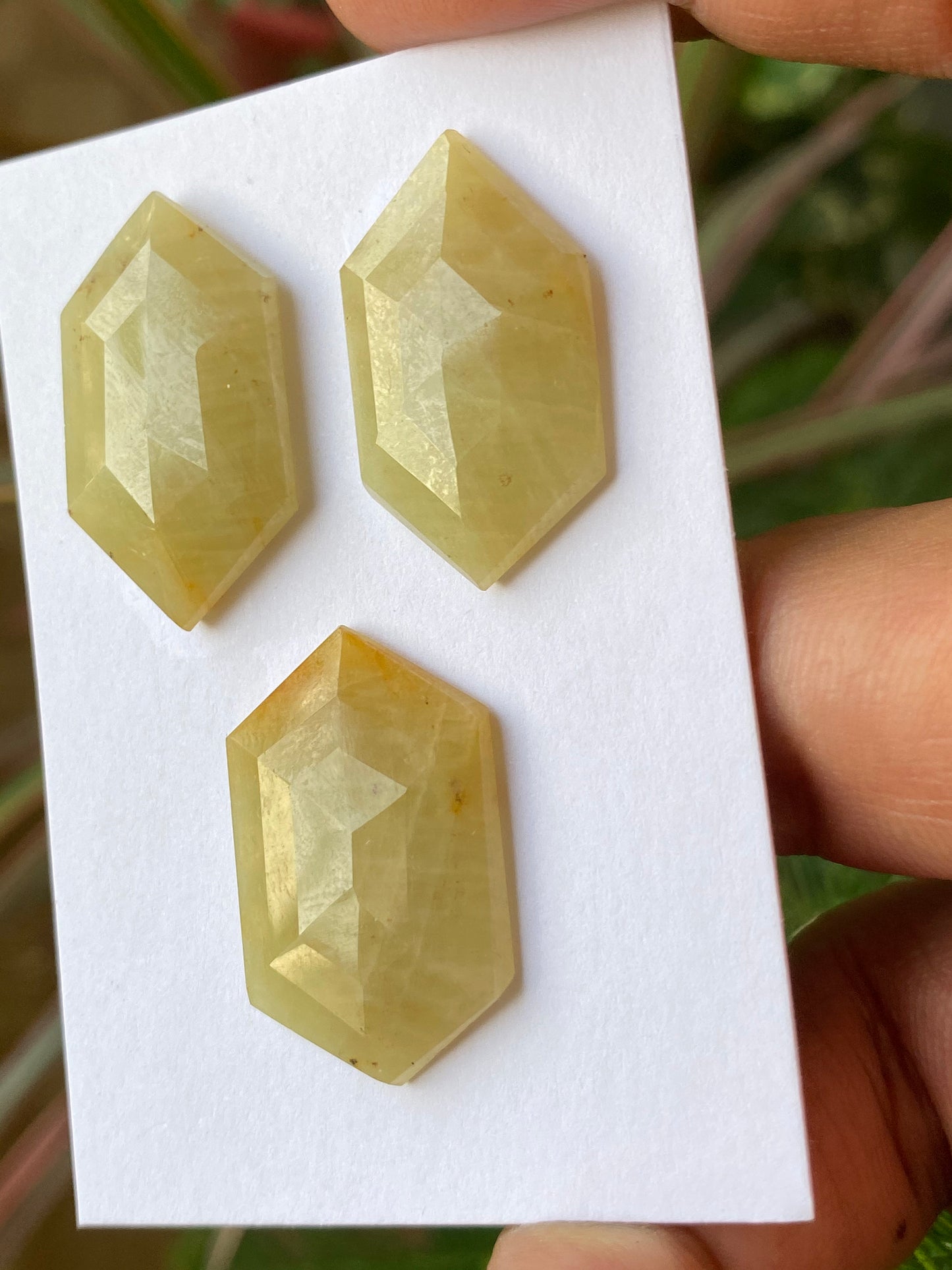 Dazzling Rare Yellow sapphire hexagon step cuts pendant earring  set wt 76 cts  pcs 3 size 29x17mm-29.5x18.5mm  sapphire stepcut hexagon