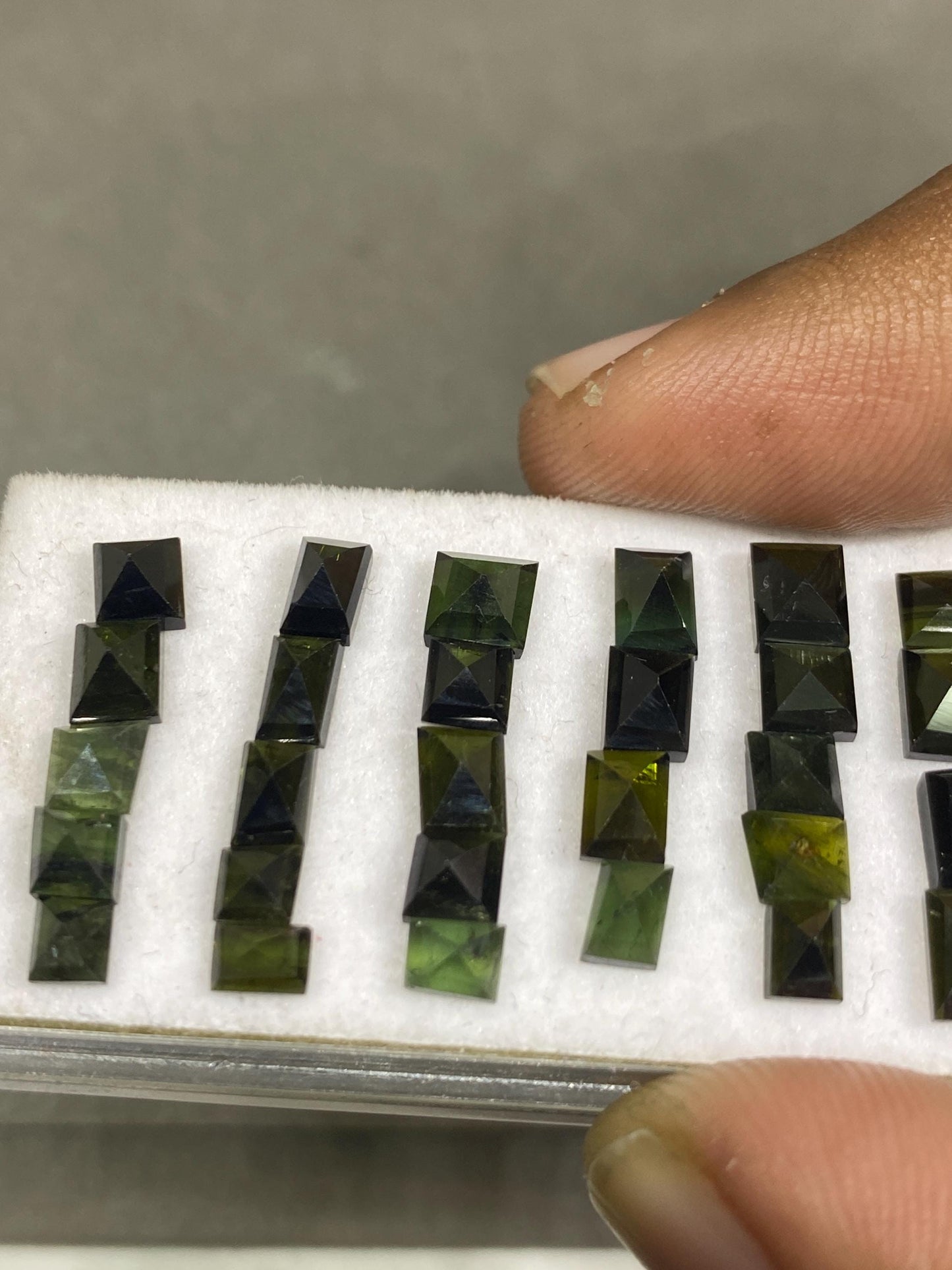 Ravishing Rare Green tourmaline sugarloaf step cuts weight 16.50 cts pcs 28 small size  6x2mm-9.6x3mm tourmaline stepcut sugar loaf flatback