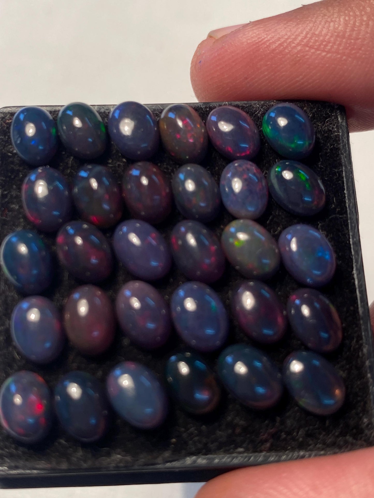 Gorgeous Black opal (smoked) Natural Fire opal cabochons lot size wt 18.55 cts size 7x5mm pcs 30 opal cabochon fire black opals cabochons