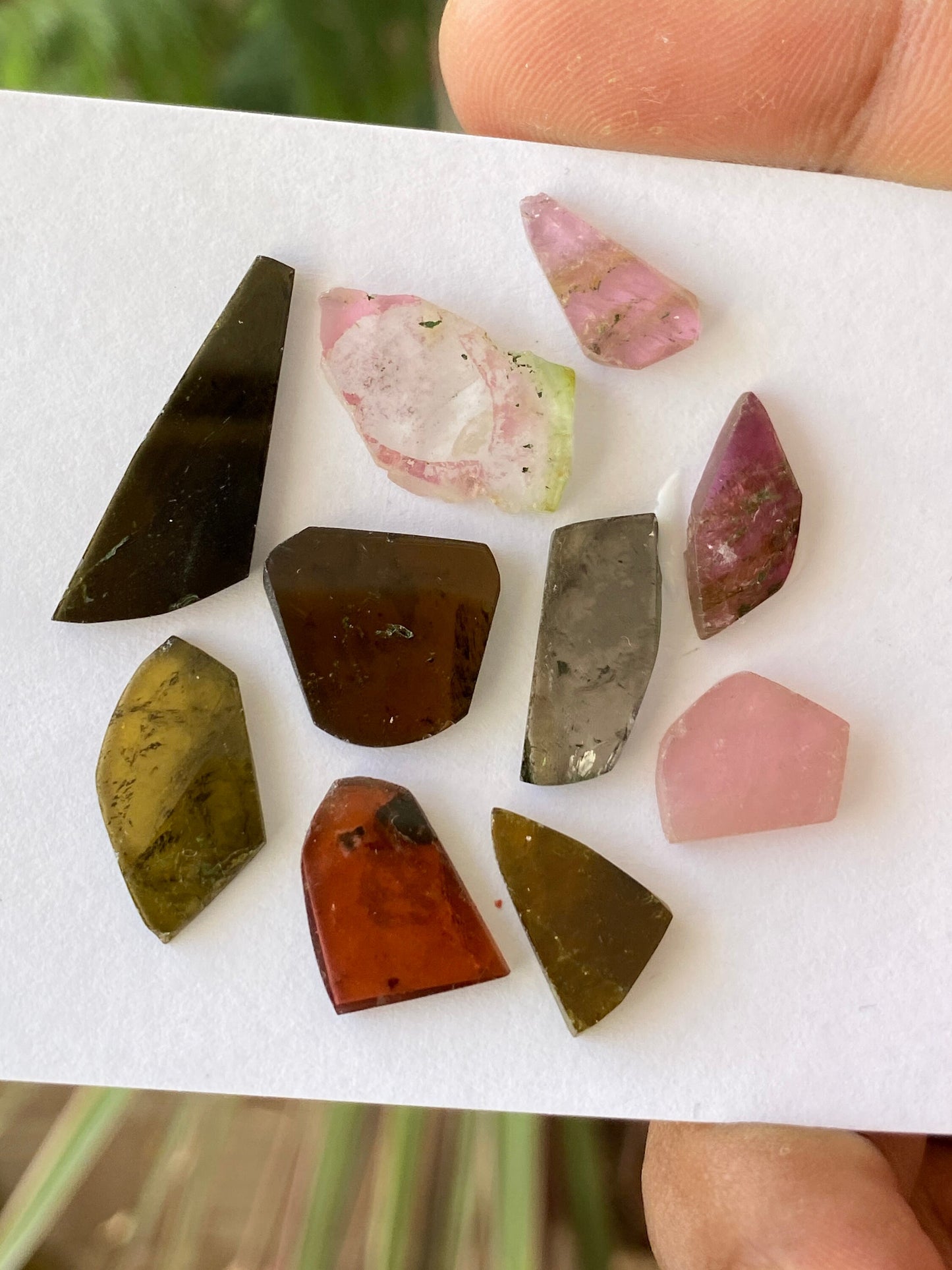 Lovely Watermelon multi tourmaline geometric cut flats lot fine quality wt 39 cts size 11x10mm-26x10mm pcs 10 natural tourmaline geometric