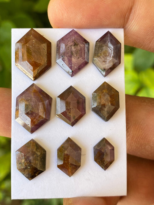 Vivacious star sapphire hexagonal fancy step cuts weight 43 cts pcs 9 size  10.6x6.8mm-17.8x11.9mm natural star sapphire step cuts