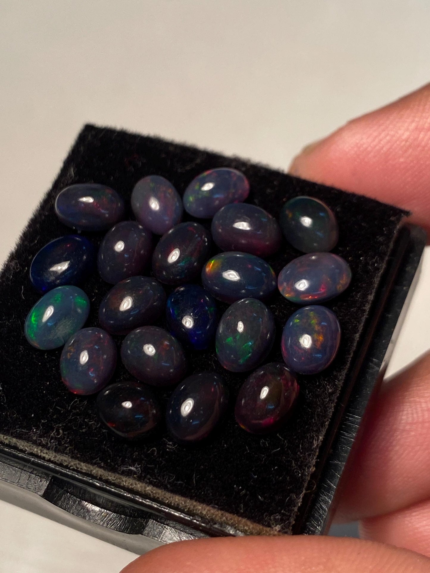 Vivacious Black opal (smoked) Natural Fire opal cabochons lot size wt 12.40 cts size 7x5mm pcs 20  opal cabochon fire black opals cabochons