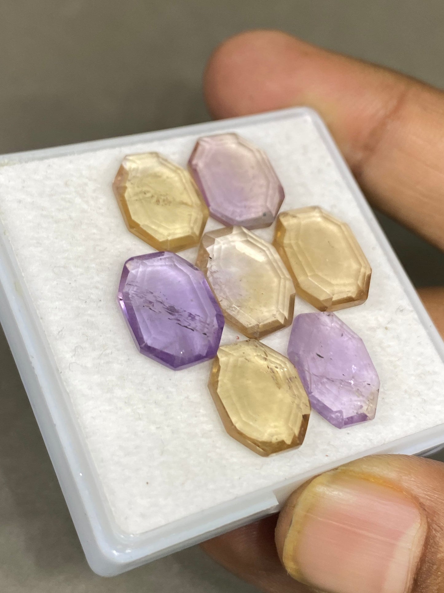 Amazing ametrine ovalish geometric  mirror cut big size aaa quality wt 35 cts pcs 7 size 14x10mm-14x11mmAmethyst citrine mirror cut hexagon