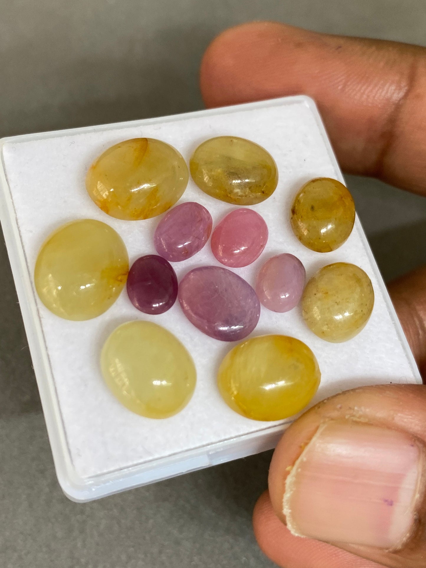 Lovely very rare Tanzania mines yellow sapphire pink sapphire cabochons smooth  wt 42 cts pcs 12 size 7x5mm-11x10mm sapphire oval cabochons