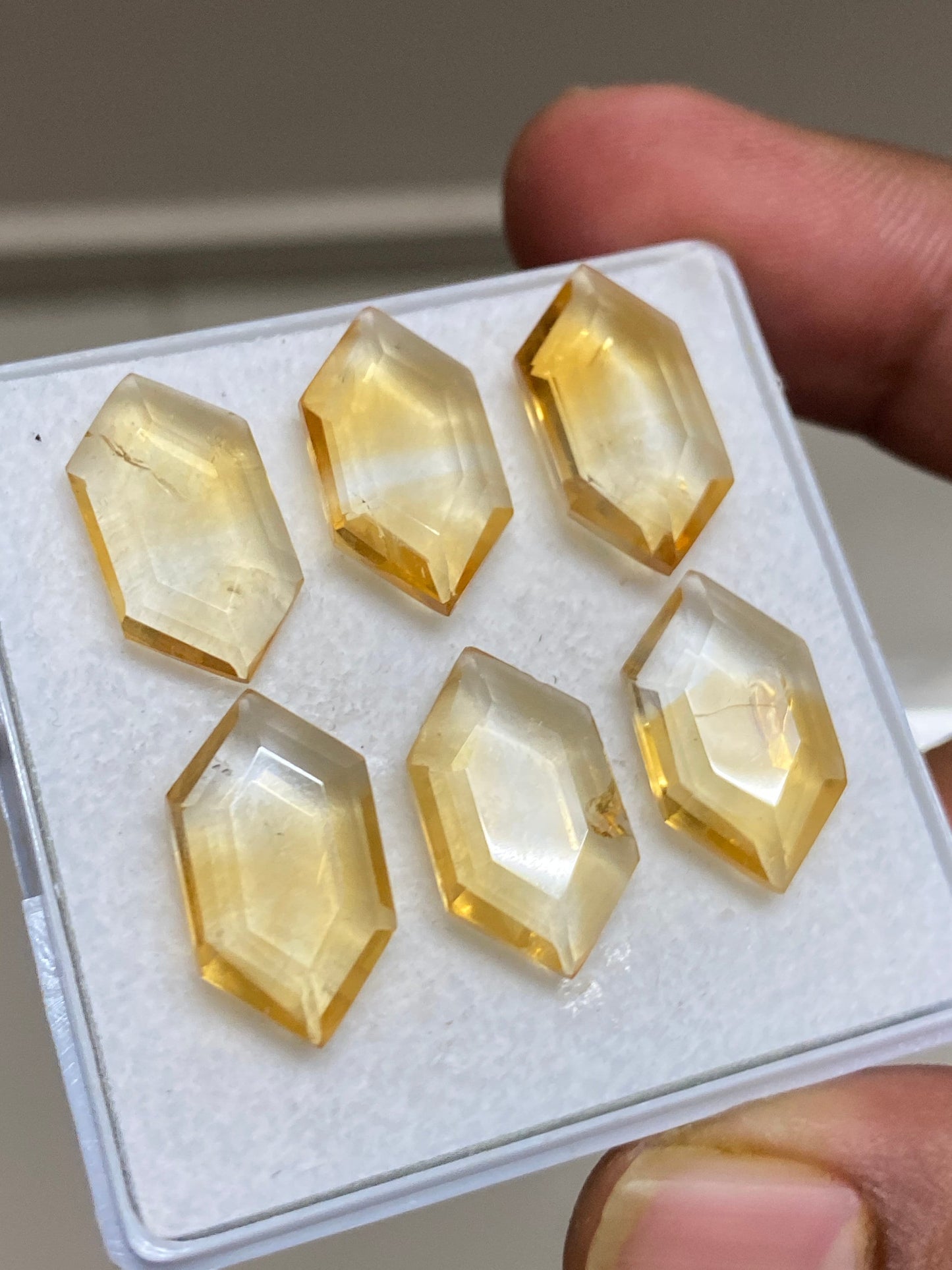 Dazzling rare citrine hexagon mirror cut weight 32 carats  pcs 6 size 17x8-18x10mm citrine mirror cut hexagon