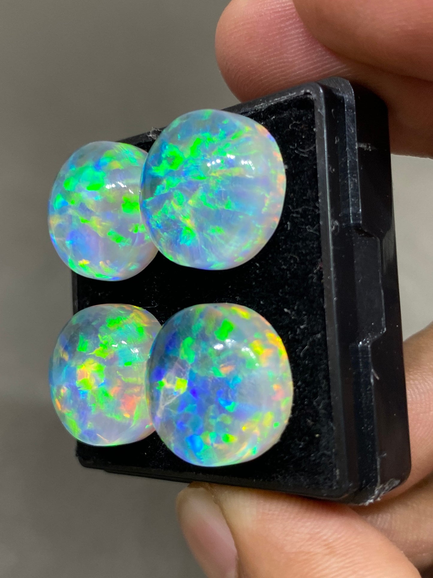 Amazing Multi fire aurora opal n crystal doublet round smooth cabochon pcs 4 wt 64 carats big size 16mm ring pendant earring auroral opal