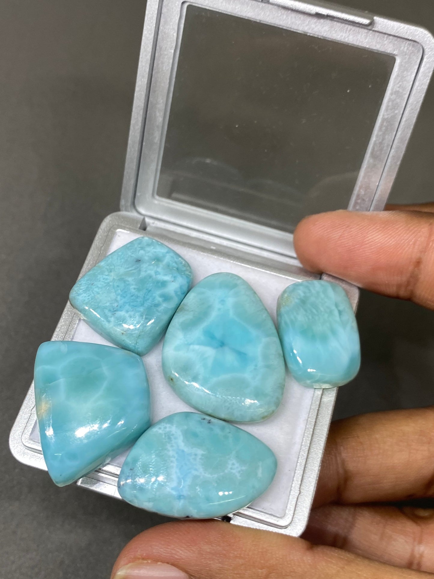 Stunning rare Smooth Larimar cabochons pcs 5 pendant supply  wt 147 carats size  21x15-29x22mm natural Larimar cabochons fancy shape