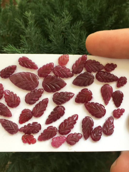 Beautiful natural ruby leaves carving wholesale lot weight 62.80 cts pcs 36 size 7.4x5mm to 16x10mm natural ruby leaves