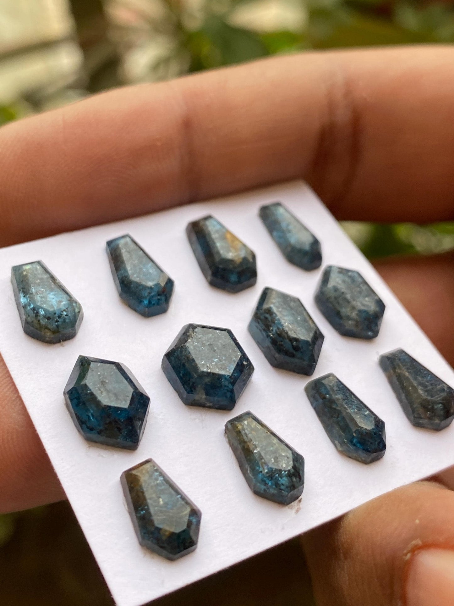 Fabulous rare teal kyanite moss coffin hexagon stepcut  flatback amazing quality  weight 29 cts pcs 12 size 9.5x6mm-11.5x7.6mm rosecut