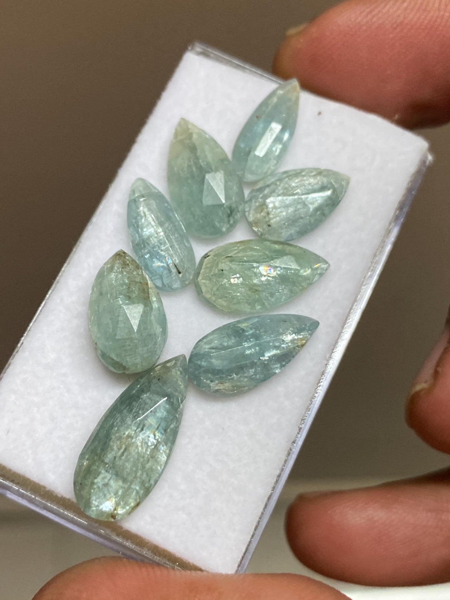 wow rare aqua color kyanite rosecut pear shape amazing quality lovely color weight 24.50 carats pieces 8 size 12x7mm-17x7mm rosecut gems