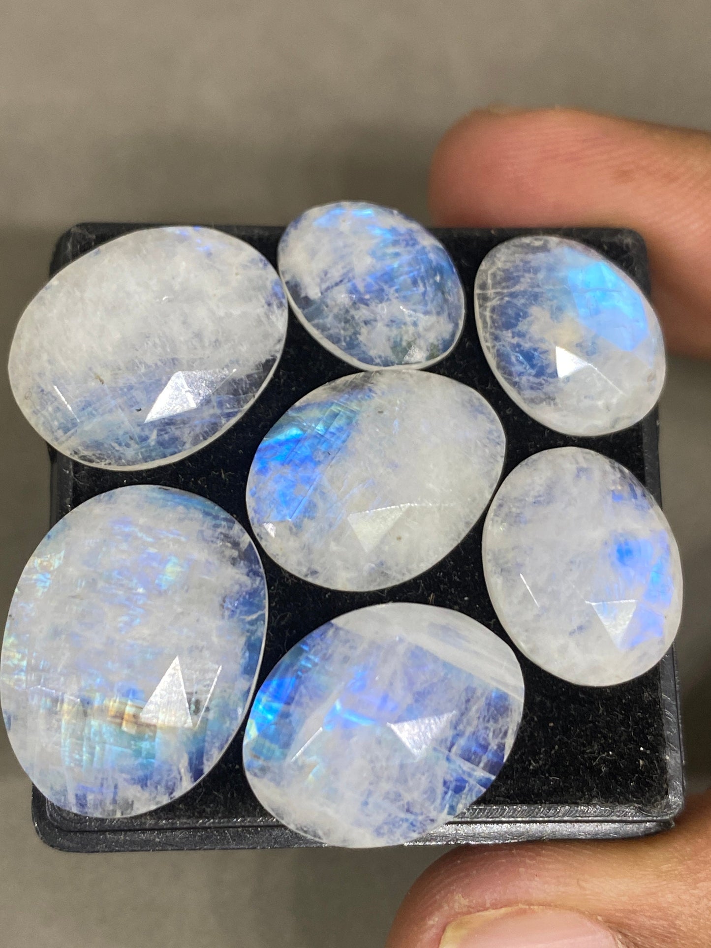 Stunning Blue fire rainbow moonstone faceted rosecut pcs 7 wt 56.65 cts size 13x10-20x16mm good fire rainbow moonstone faceted moonstone