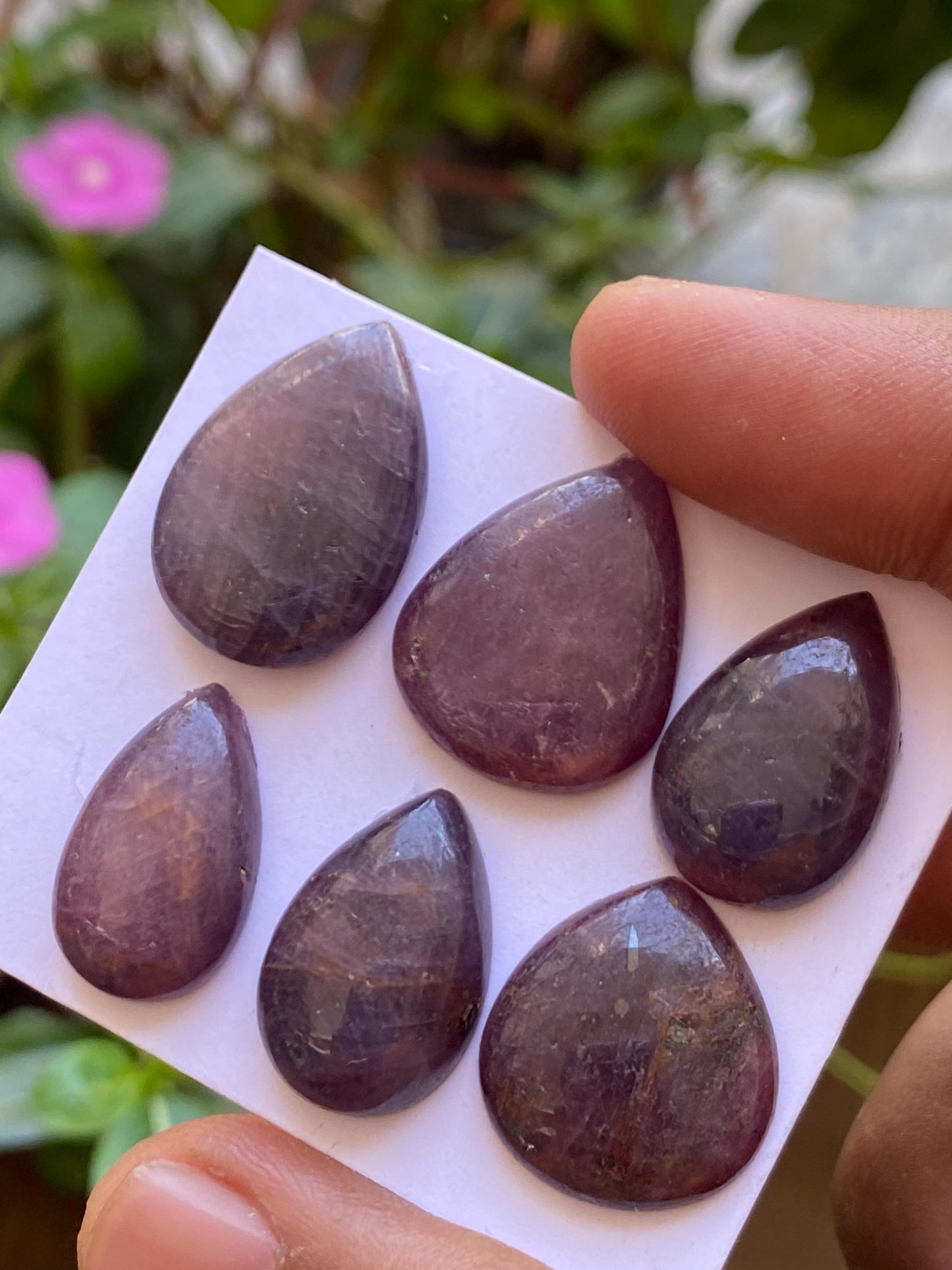 Beatiful natural purple-brown sapphire cabochon pcs 6 size 21x14-24x16mm wt 114 carats sapphire pears hearts natural sapphire cabochon