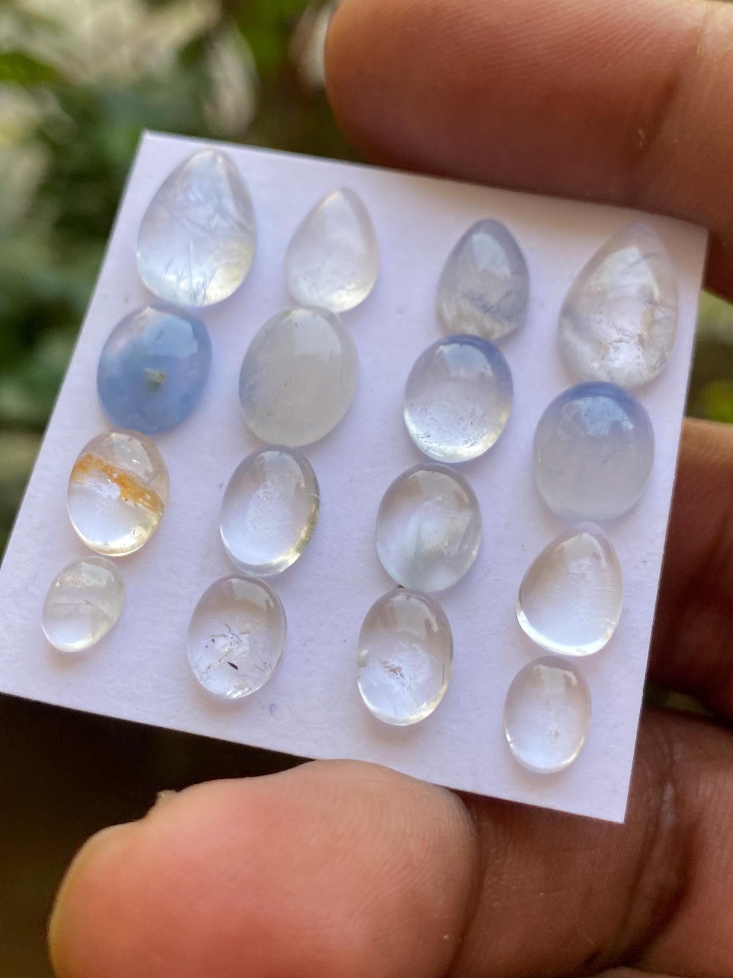 Fabulous rare Dumortierite in quartz oval pear cabochons pcs 16 Wt 30.65 cts size 6.6x5-12.6x8.1mm  Brazilian mines dumortierite cabochons