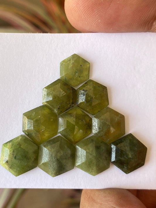 Lovely  vesuvianite hexagon stepcut wholesale lot weight 39 carats pcs 10 size 10mm-12mm flatback gems