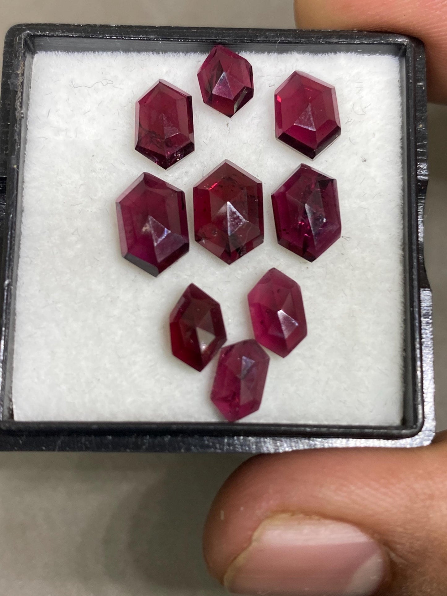 Vivacious  Red garnet hexagon step cuts aaa quality wt 14.10 cts pcs 9 size 7x5-10x6mm red  garnet stepcut hexagons