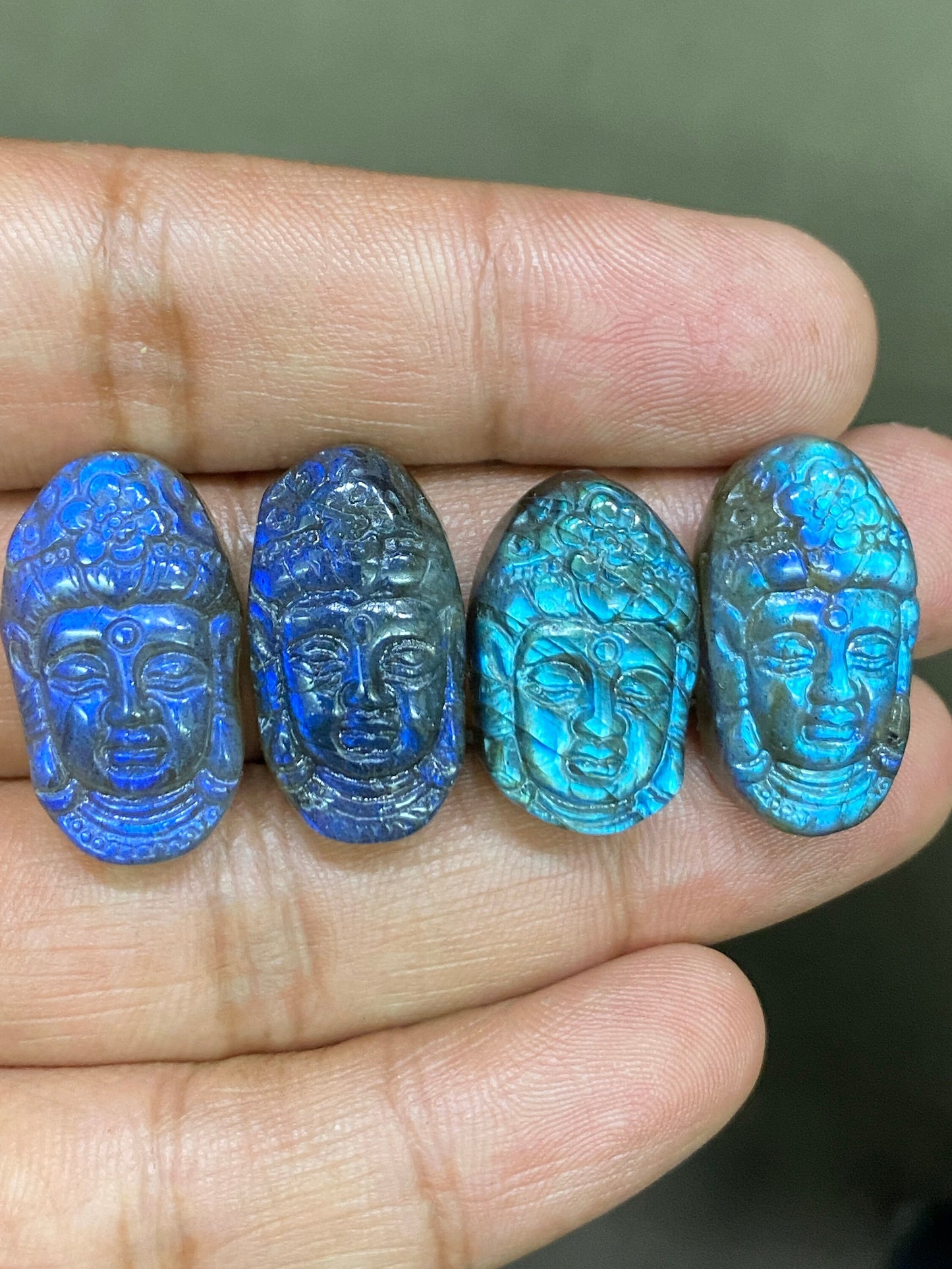 Stunning AAA Natural Blue fire labradorite Lord Face  carving aaa wt 89 cts pcs 4 size 26x14mm labradorite lord face  carving