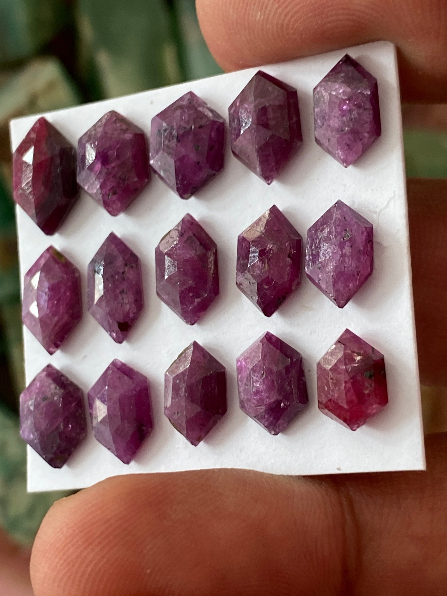 Fascinating Rare Kenya mines ruby hexagon step cut wt 49 cts  pcs 15 size 11.4x6.9mm-14.5x8.7mm ruby stepcut hexagon flatbacks