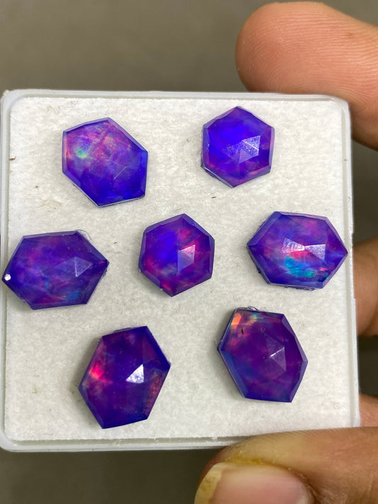 Stunning Multi fire purple aurora opal and crystal doublet stepcut Hexagon pcs 7 wt 29 carats rare size 12mm-14x12mm ring pendant supply