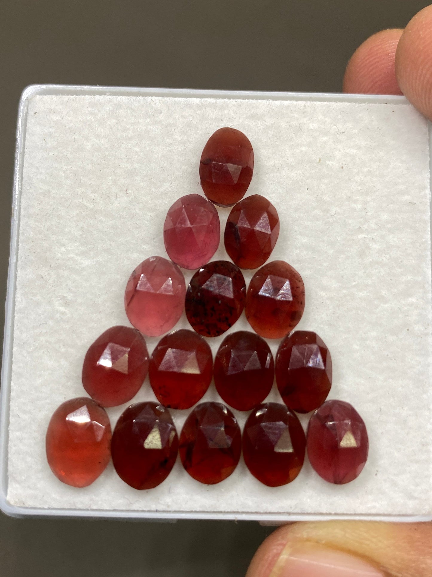 Delightful rare rosecut red orange garnet fancy garnet rosecut 8.5x6-9.5x7mm pcs 15 wt 29 cts mix sizes  orange garnet rosecut