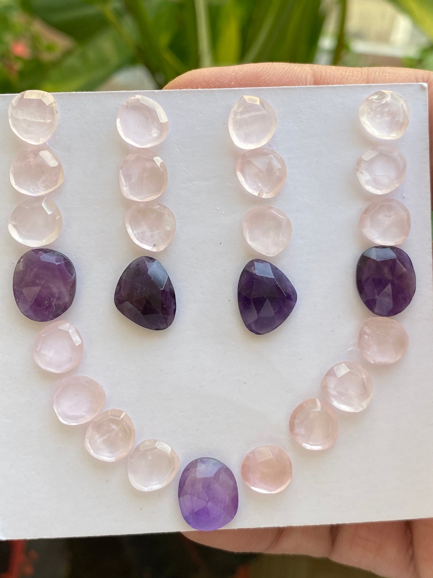 Stunning  rosequartz amethyst rose cut necklace earrings lot fine quality weight 51 carats pcs 25 size 9x8.3mm-13x10.4mm rosecut gems