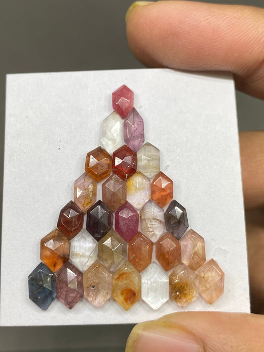 Lovely very rare burma mines  multi spinel hexagon lot amazing quality pcs 28 weight 22 carats  size 7x4mm-8x5mm rosecut spinels