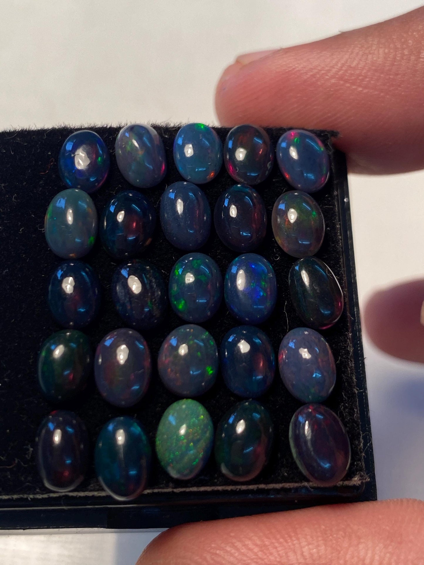 Black opal (smoked) Natural Fire opal cabochons lot size wt 11.30 cts size 7x5mm pcs 25 opal cabochon aa quality fire black opals cabochons