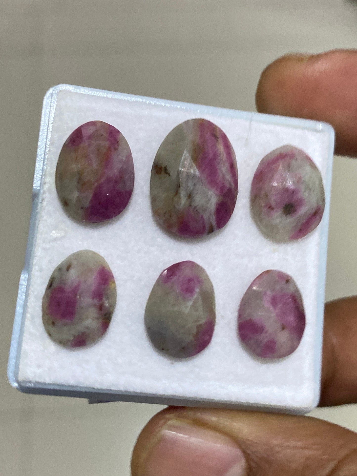 Lovely rare bicolor ruby  rosecut fancy ovalish shape wt 27 carats pcs 6 size 11.5x9-16.4x12mm rosecut ruby  rosecut gems