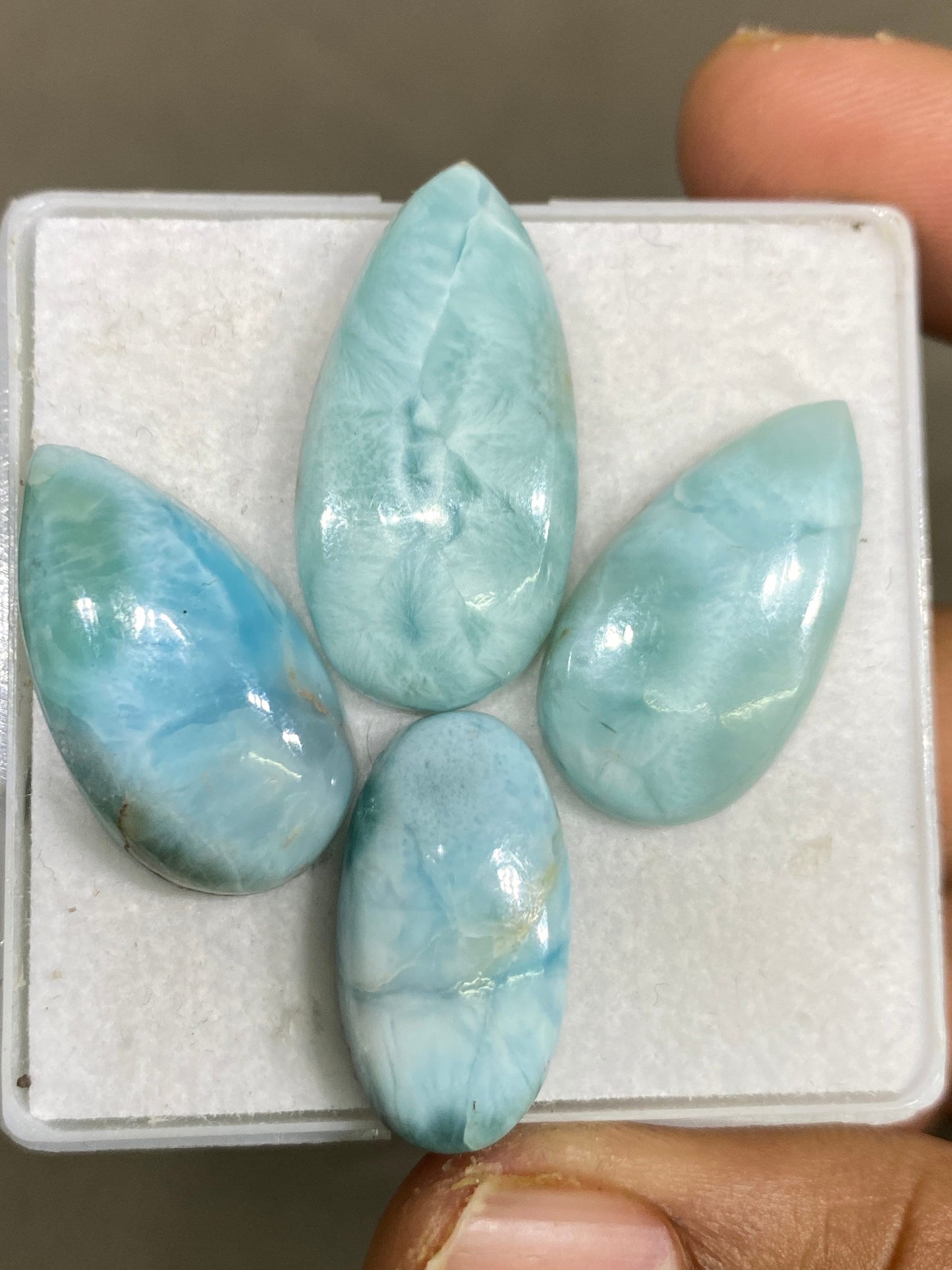 High grade Larimar cabochons smooth polished pcs 4 pendant supply  wt 63 carats size natural Larimar cabochons fancy shape